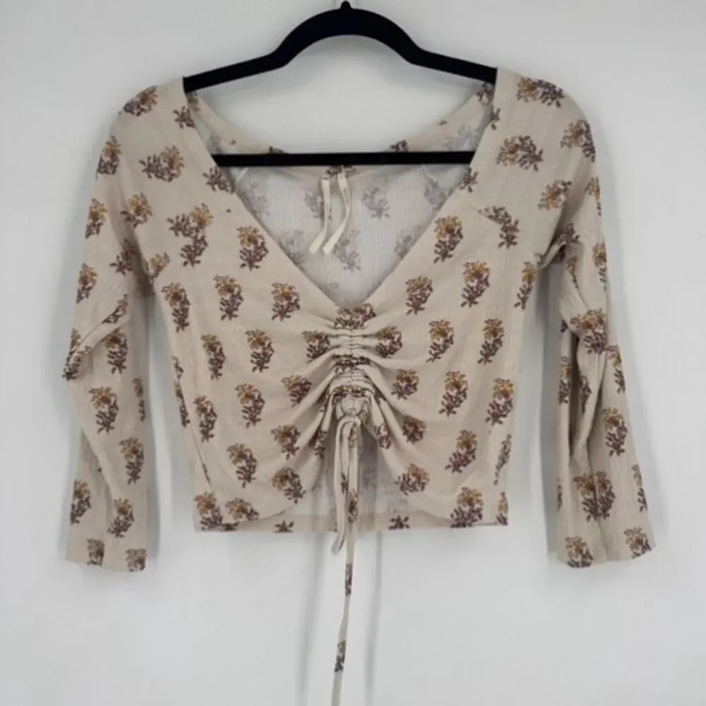 Anthropologie Sabrina Cinched‎ Crop Top Shirt neutral floral color Small Boho